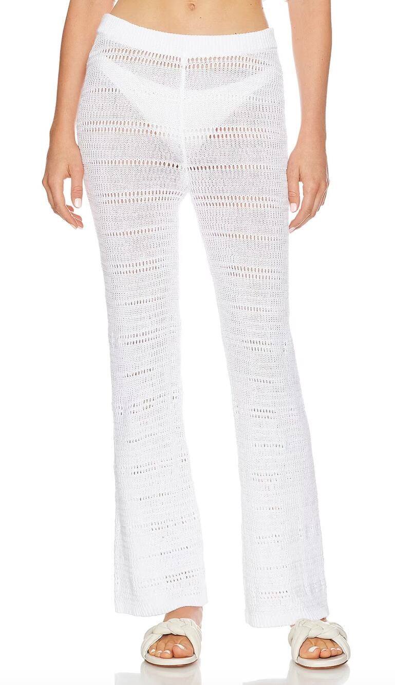 L*Space White Crochet Pants Medium Wide Leg Coverup Beach Vacation $165 NEW